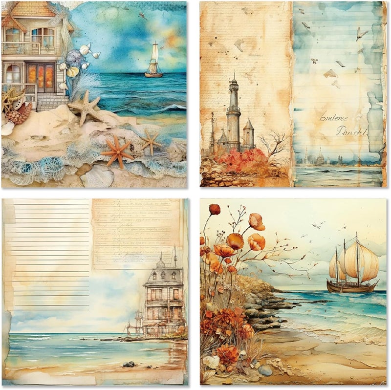 WLXTREE Beach House Scrapbook Paper Pad - 6x6 Sea Themed Travel & Vacation Scrapbooking Supplies Paper for DIY Decorative Background Cardmaking Art Journaling Planner Origami Crafts - Image 3